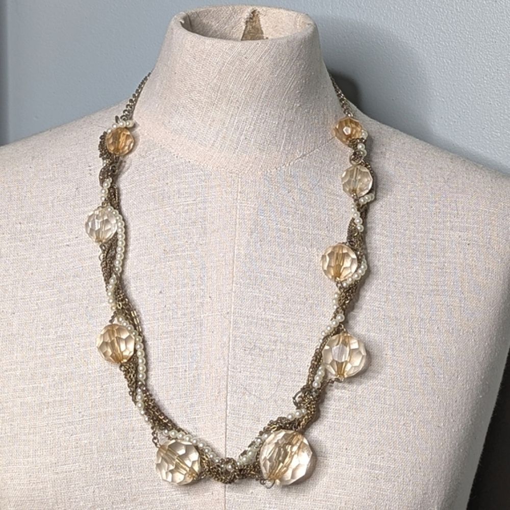 Vintage Mixed Media Chain Bead Pearl Necklace